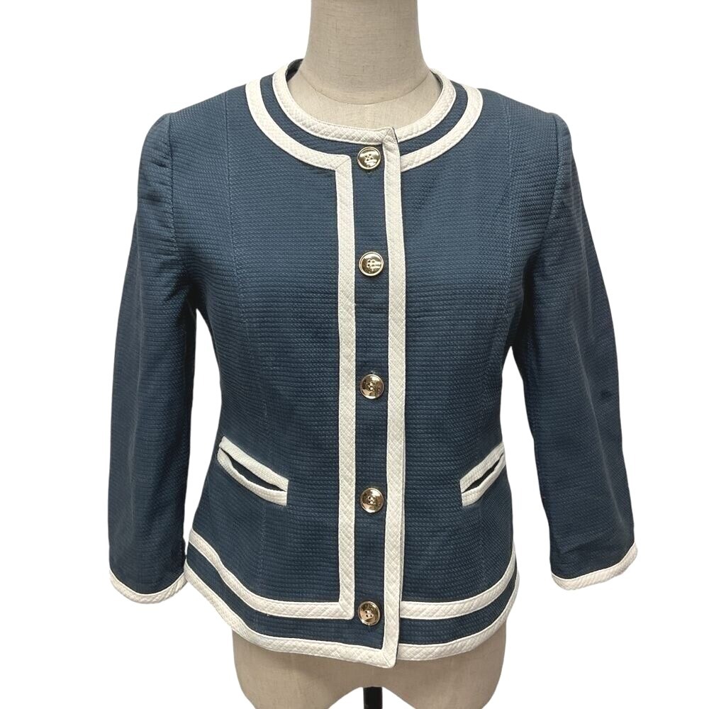 Pendleton Gold Button Blazer Jacket Blue White Trim Sailor Coastal Sz 6P Petites